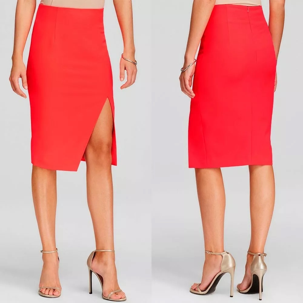 BARDOT Front Split High Waist Pencil Skirt in Neon Fusion Pink
